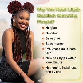 Liliyab DreadLocks Chignons Afro High Puff Drawstring Ponytail Hair Bun Hairpieces Faux Locs Chignons Clip In Pony Tail for Black Women (8", Burg)