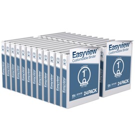 EasyView Premium 1-Inch Binders with Clear-View Covers, 3-Ring Binders for School, Office, or Home, Colored Binder Notebooks, Pack of 24, Round Ring, White