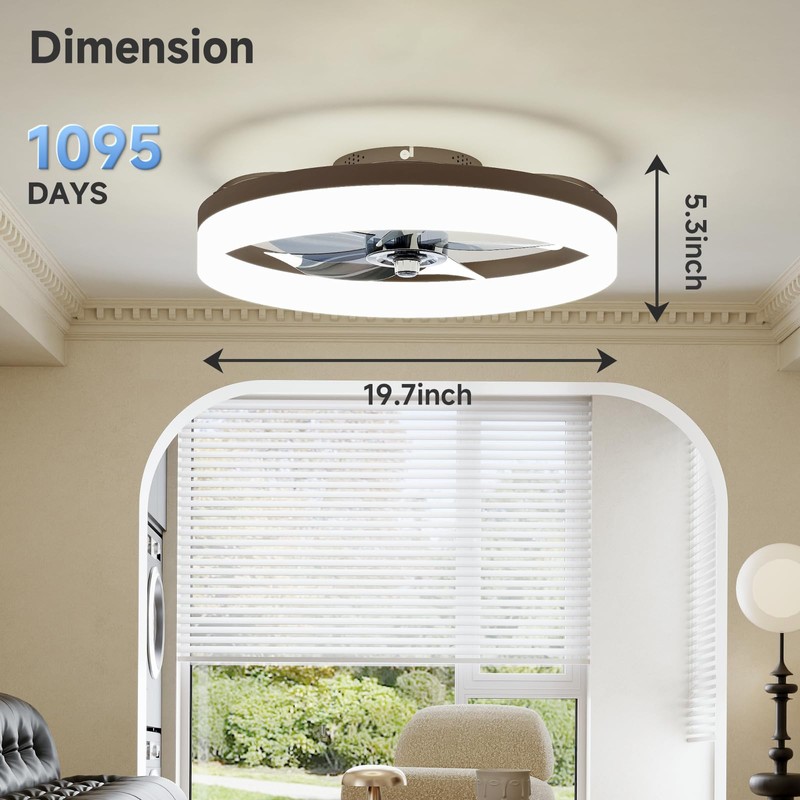 VOLISUN Low Profile Ceiling Fans with Lights and Remote, 19.7in