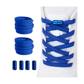 2 Pair Elastic No Tie Flat Shoe Laces for Kids and Adults - Elastic No Tie Shoelaces System, Blue+blue, X-Large