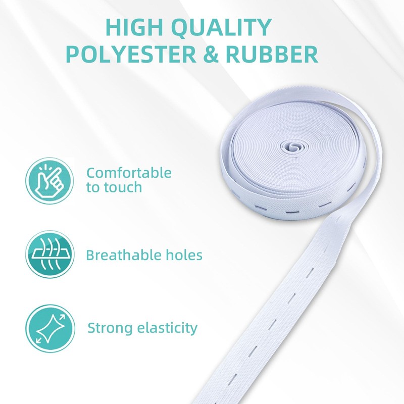 2 Rolls Wide Elastic for Sewing with Button Holes, 20mm