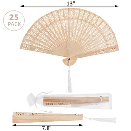 ZOOFOX 25 Pieces Sandalwood Fans, Wooden Handheld Folding Fan with Tassels and Present Bags, Vintage Hand Fan for Wedding Favors, Dancing Party, Baby Shower, Birthday Party Supplies