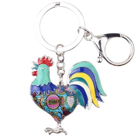 Enamel Metal Farm Chicken Rooster Key Chain For Women Car bag Rings Novelty Charms (Blue)
