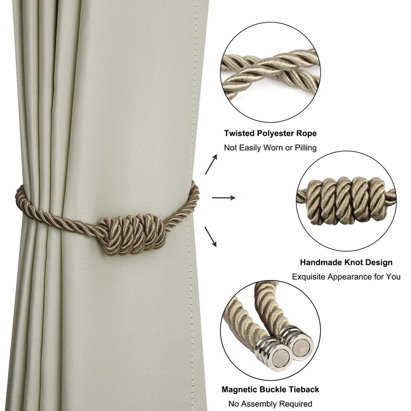 BEL AVENIR Magnetic Curtain Tiebacks, Decorative Drapery Holdbacks Modern Woven