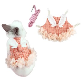 Bunny Rabbit Ferret Harness and Leash Set, Bunny Clothes for Rabbits, Small Animal Guinea Pig Dress Clothes for Kitten Ferret Chihuahua Puppy Mini Dog and Small Animals Harnesses (S, Orange)