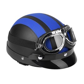 Yctze Motorcycle Full-Face Helmet, Universal Motorcycle, Scooter, Faux Leather, Full Face Helmet & Visor, UV Protective Glasses (Blue)