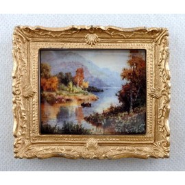 Melody Jane Dollhouse Miniature Scenic Scottish Hole Picture Gold Frame