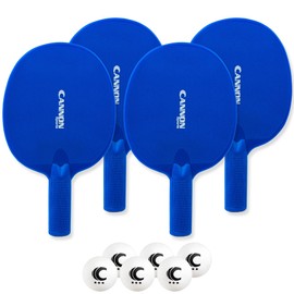 Cannon Sports Unbreakable Table Tennis Paddle Set - 4 Rackets with 6 Pack of 3-Star Table Tennis Balls – Portable Set for 4 Players (4 Royal Blue Paddles + 6 White Balls)