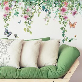 wall sticker decoration cute green vine flower fashionable wallpaper removable ceiling decoration wall sticker DIY hanging plants decor living room bedroom kids room wall art boys girls room wallpaper