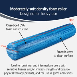 OPTP PRO-Roller Soft Density Foam Roller – Low Density Soft Foam Roller for Physical Therapy, Pilates, Yoga Foam Roll Exercises, and Muscle Recovery- Blue 36" x 6"