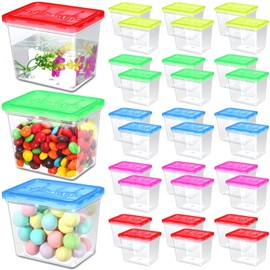 Domensi 30 Pack 12oz Plastic Fish Bowls with Lids Plastic Carnival Game Favors Rectangle Gold Fish Bowls for Adults Kids Candy Fish Carnival Prizes Centerpieces and Party Decoration