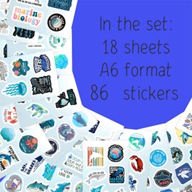 BulbaCraft Marine Biology Stickers for Water Bottle and Laptop - Marine Biology Party Favors & Decorations, Waterproof Vinyl Decals, Ocean Stickers, Gifts for Women & Men