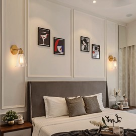 MWZ Gold Wall Sconce Set of 2,Modern Brushed Brass Sconces Lighting with Clear Glass Shade,Bathroom Light Fixtures Over Mirror,Vanity Lights Over Sink,Indoor Wall Mount Adjustable Angle Lamp