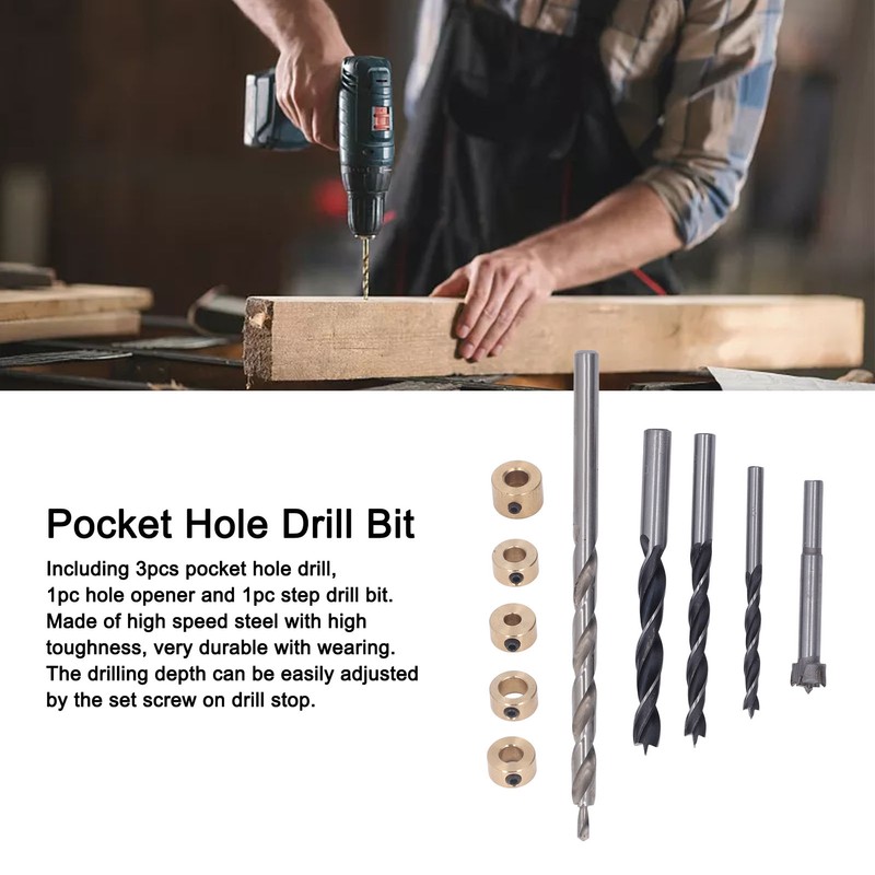 5Pcs Pocket Hole Drill Bit 3 Knife Points High Speed