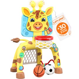 Move2Play, Giraffe Basketball Hoop & Soccer Goal Activity Center | 30+ Sounds & Lights | 1, 2, 3+ Year Old Gift & Birthday Present | 6, 12, 18, 24+ Month Toy for Baby, Toddler, Boys, & Girls