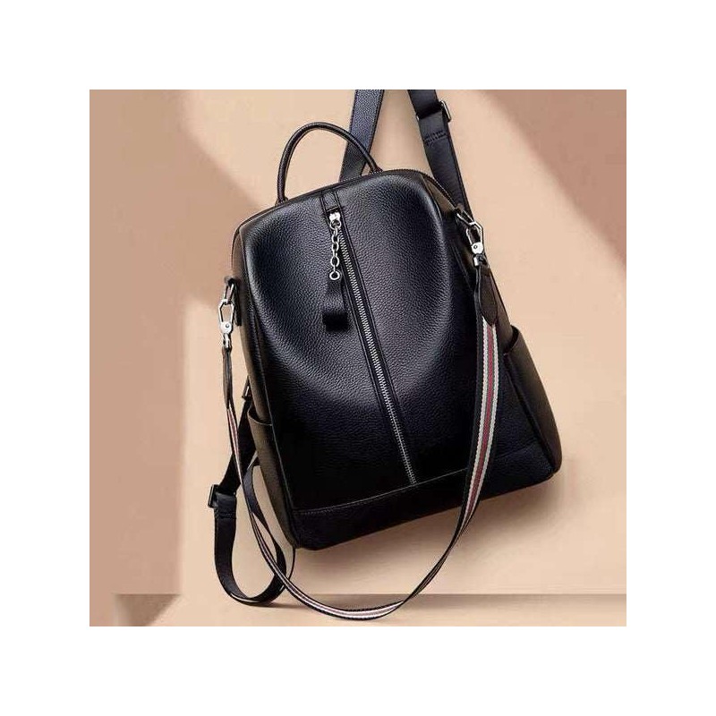 BagDesign Women's Genuine Leather Large Travel School Backpack -NAVY