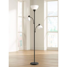 Bingham Modern Torchiere Floor Lamp 3-Light Tree 71.5" Tall Black Metal White Shades Standing Pole Light for Living Room Reading House Bedroom Home Decor - 360 Lighting