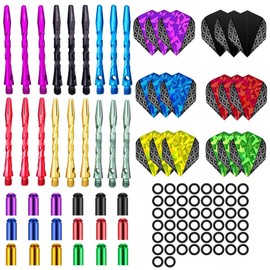 BIPY 104/Pack Dart Stems and Flights Set in 2BA Thread Throw Fitting with O-Ring Medium Aluminum Shafts Dart Professional Dart Accessories Kit for Indoor Dart Games