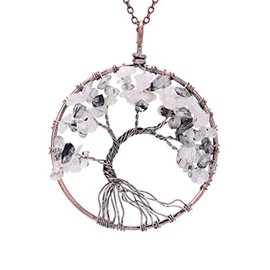 sedmart Family Root Healing Wire Wrapped Root Tree of Life Natural Raw Tumbled Birth Stone Quartz Crystal Pendant Necklace Semi Precious Gemstone Stone Chakra Jewelry Necklace Jwelleries for Women