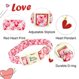 Bobo Rainbow Valentine's Dog Collar-Love Heart Pet Collar Adjustable Soft Collars Comfortable Holiday Cotton Puppy Collar for Large Dogs