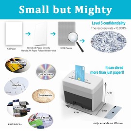 Micro Cut Paper Shredder for Home Office - Mini Electric Desktop Shredder with Cross-Cut, Confidential Document Security for Private/Individual Offices, White & Space-Saving