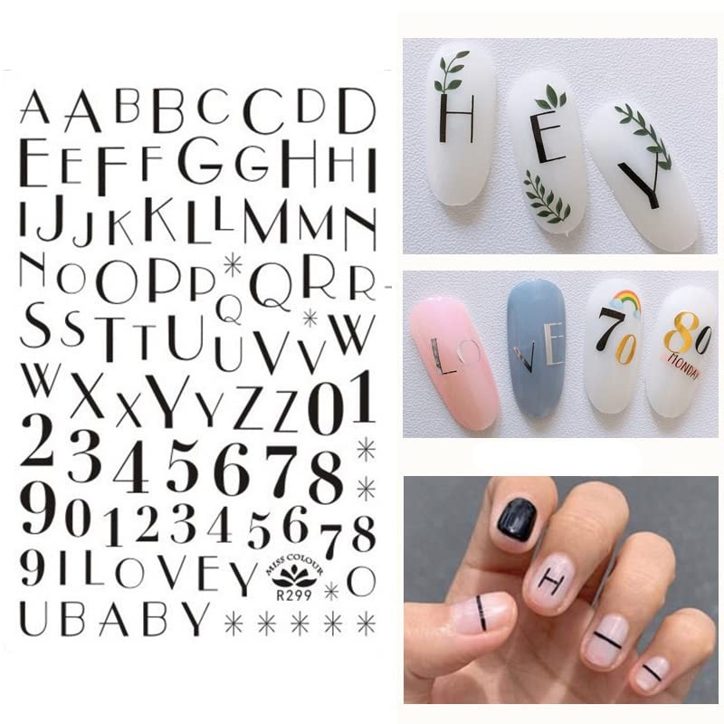 LANODO 8 Pcs Nail Stickers Alphabet 3D English Arabic Numerals