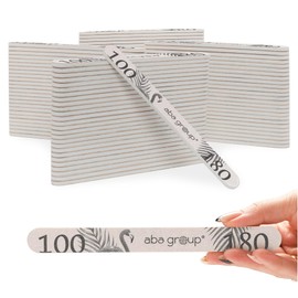 Aba Group Nail Files 100/180 Straight Slim Flamingo Double-Sided High-Quality Nail File Set for Gel Nails, Pack of 100