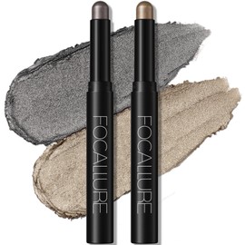 FOCALLURE 2 Pcs Shimmer Cream Eyeshadow Stick,Brightener Eyeshadow Pencil Crayon,Highlighter Eye Shadow Stick Sets with Crease-proof Formula,Long Lasting Waterproof Eye Shadow Make Up,Polar Dust Storm