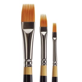 KINGART Gold Paint Brush Set of 3 for Texturing Crafts Acrylic Oil Watercolor Art