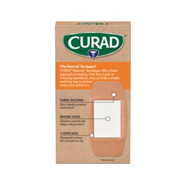 CURAD Naturals Baking Soda Bandages 2" x 4", Individually Wrapped Sterile Bandage, First Aid Kit Essential, Protects Scrapes and Cuts, Absorbent and Self-Adhesive, 10-Count Box