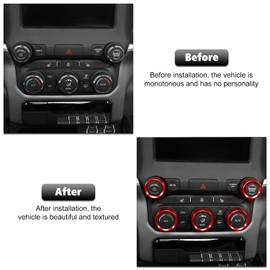 RT-TCZ Center Control AC Radio Switch Knob Cover Volume Tune Switch Knob Button Cover Trim Ring Aluminium Alloy Interior Accessories for Dodge RAM 2018-2022 5PCS,Red