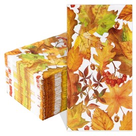 ​Quera 100 Pcs Thanksgiving Guest Napkins Disposable Paper Napkins Autumn Leaves Decorative Table Napkin Fall Harvest Decorated Guest Towels Dinner Home Kitchen Bathroom Room Holiday Party Napkins