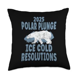 2025 Polar Plunge Ice Cold Resolutions New Year Polar Bear Throw Pillow