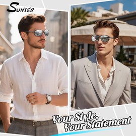 Men's Polarised Sunglasses, Ultralight Al-Mg Metal Frame with Spring Hinge, UV400 Protection, Fishing Driving Glasses, Sunglasses CAT 3 CE, Gunmetal Frame Mirrored Silver Lens