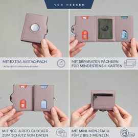 VON HEESEN Slim Wallet with RFID Protection - Mini Wallet Men & Women Small - Credit Card Holder - Wallet Small, lavender, MINI COIN COMPARTMENT & AIRTAG COMPARTMENT, Mini coin compartment and airtag