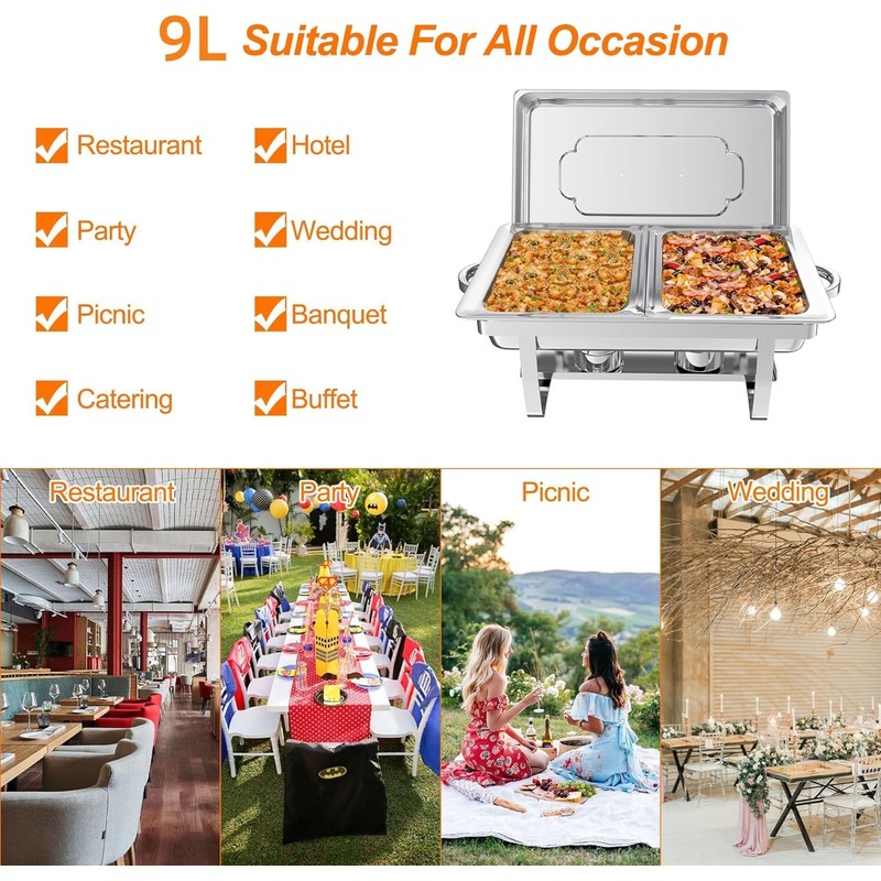 Chafing Dishes for Buffet, 9QT [Large Size and Sturdy] Heating