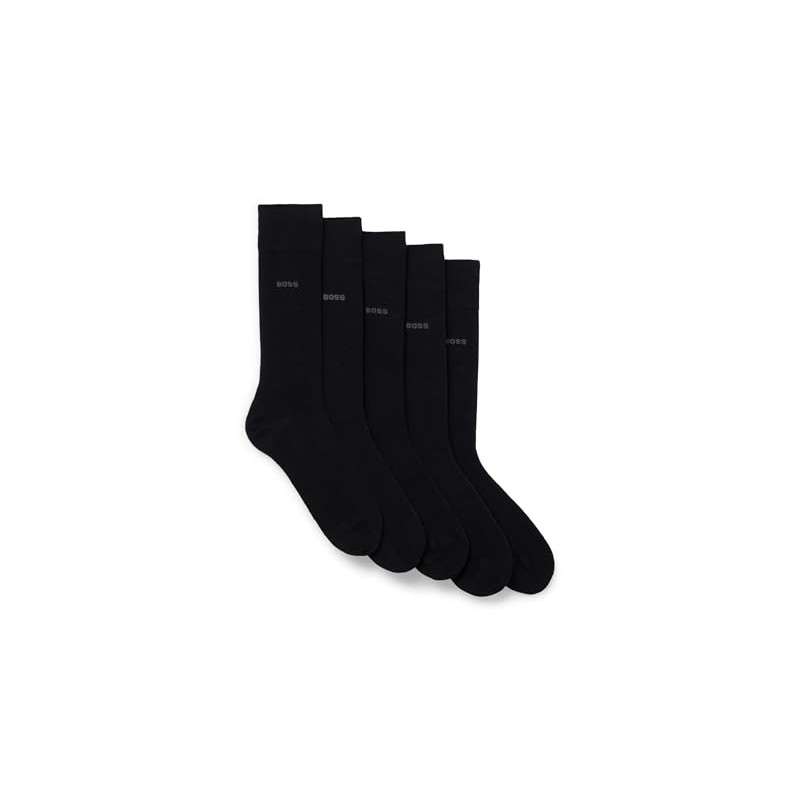 BOSS Men's Business Socks, Soft Cotton, Pack of 5, Black,