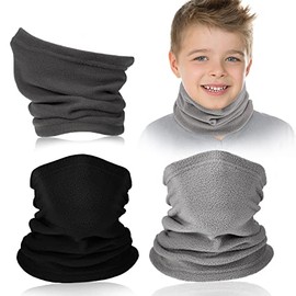 Janmercy 3 Pieces Kids Neck Warmer Winter Fleece Neck Gaiter Windproof Face Mask Cover Ski Tube Scarf for Boys Girls(Dark)