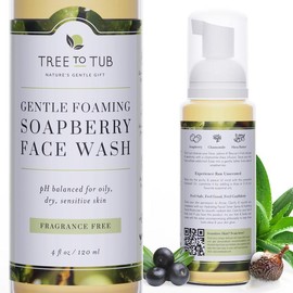 Tree to Tub Gentle Foaming Soapberry Face Wash - Fragrance-Free, Hydrating Cleanser with Organic Aloe Vera - pH Balanced & Ideal for Sensitive Skin