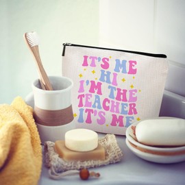 It’s Me Hi I’m the Teacher It’s Me Makeup Bag - Teacher Gifts for Women 2025, Teacher Appreciation Gifts for Teachers, Funny Teacher Cosmetic Bag for Birthday or Christmas