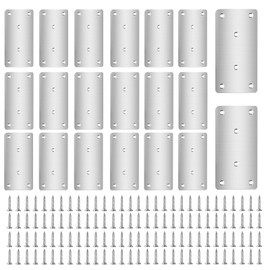 Pack of 20 Flat Connectors, Stainless Steel, Wood Connectors, Metal Connectors for Wood, Flat Angle, Perforated Plate, Metal Perforated Plate, Mounting Plate for Wooden Chairs, Furniture Connecting