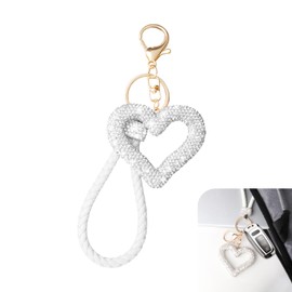 Opuweiy Keychain for Women, Diamond Heart Shape Car Key Ring, Universal Car Accessories, Cute Girls Decorative Pendant (White)