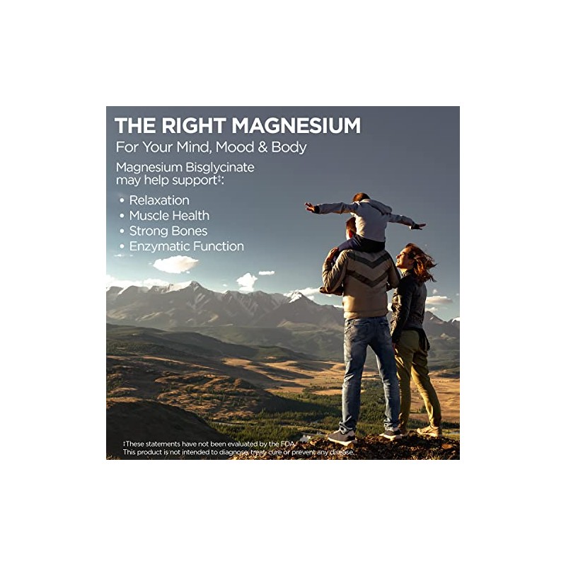 KAL Chelated Magnesium Bisglycinate, Magnesium Supplement for Relaxation, Bone Health,