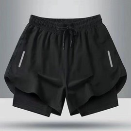 Men's Yoga & Swim Trunks: Double-Layer Anti-Exposure Summer Yoga Pants for Men and Women Hae Black Double-Layer Anti-Exposure Pants [Laser] + 4XL 5ea