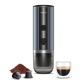 Amjdcoe Portable Espresso Maker, 20 Bar Electric Espresso Machine for Travel, Camping, Rechargeable USB-C Mini Coffee Maker for NS Capsule Pods and Ground Coffee, Gray