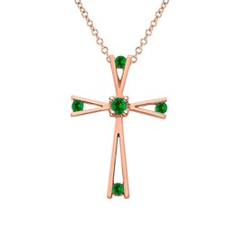 Dabangjewels Round Cut 14k Over .925 Sterling Silver Rose Gold Green Emerald Cross Pendant Necklace for Christmas for Womens.