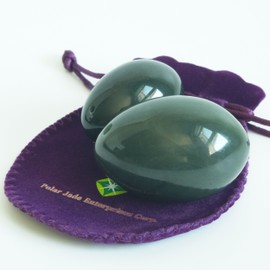Nephrit Eier 2-Teil set für Anzugs Yoni Liebe Muskeln, gebohrt, mit einer Schachtel ungewachst Seidenschnur und Anleitung, für Anfänger und Mittlerebenutzer, Groß Medium 2 Größen, Polar Jade