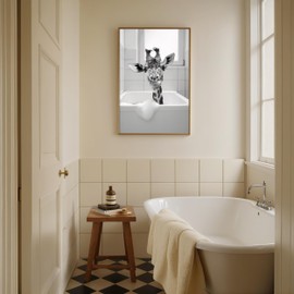 Aozomo Giraffe Canvas Wall Art Animals Pictures Prints Funny Black and White Bathroom Wall Decor (8x12in,Unframed)