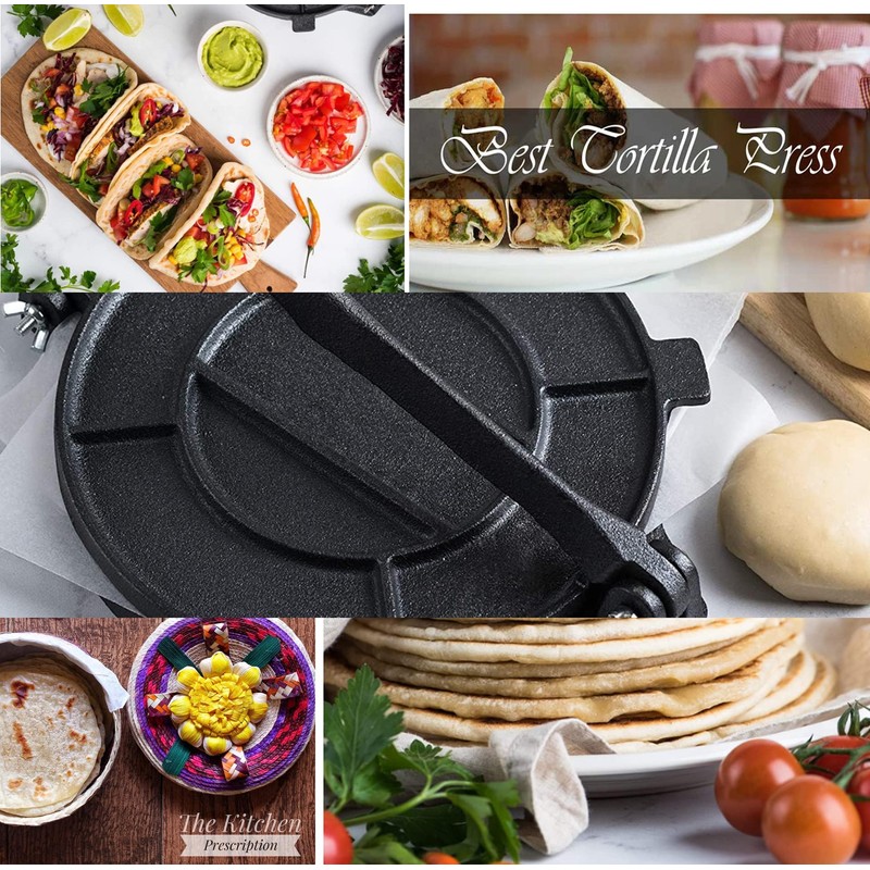 Cast Iron Tortilla Press, Heavy Duty Tortilla Pataconera, 10" Flour