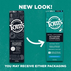 Tom's of Maine Natural Activated Charcoal Toothpaste with Fluoride, Peppermint, 4.0 Oz (Pack of 3)